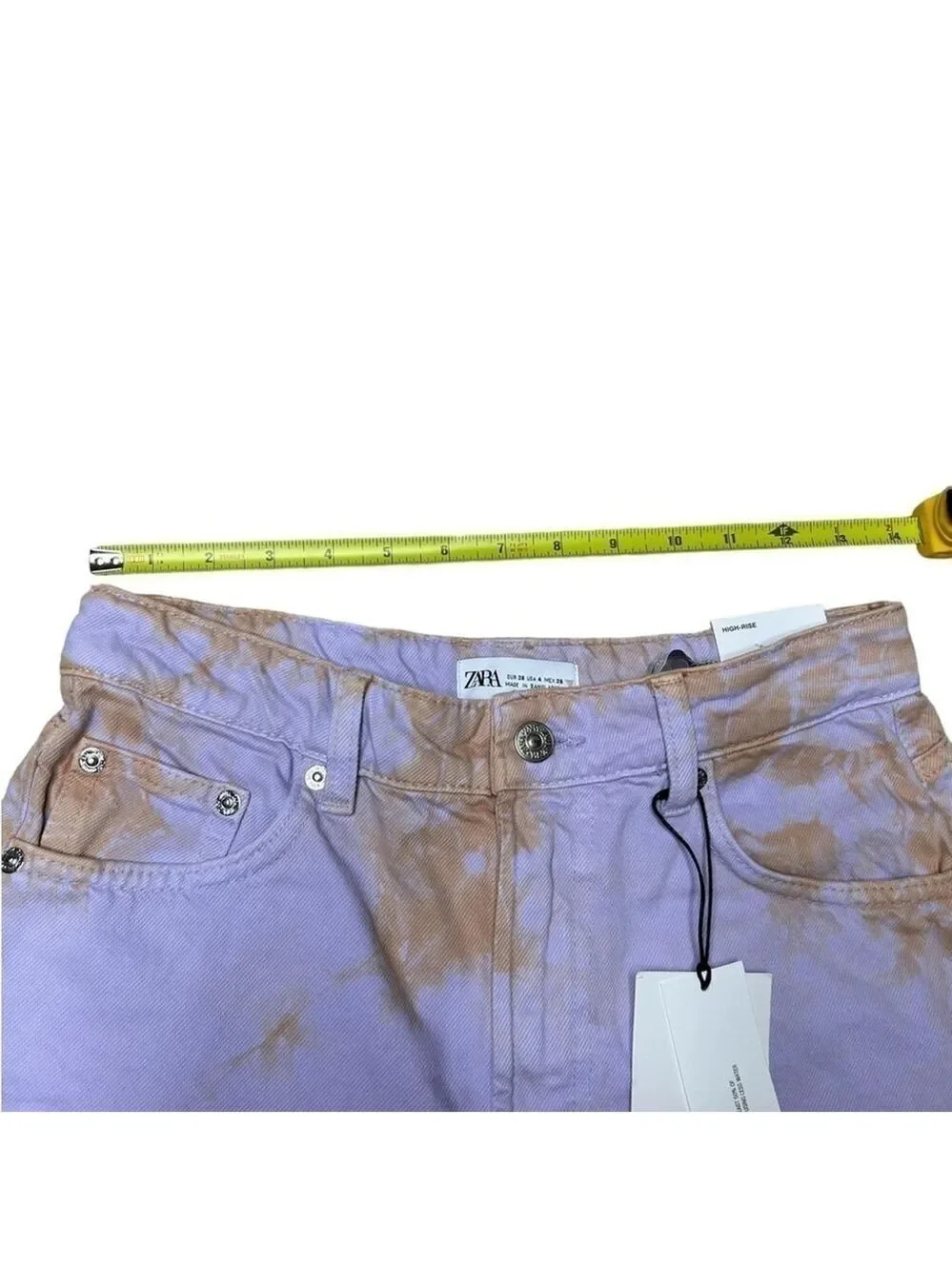 Zara Retro Tie Dye Purple Orange Denim High Rise Baggy Jean Shorts Size US 4